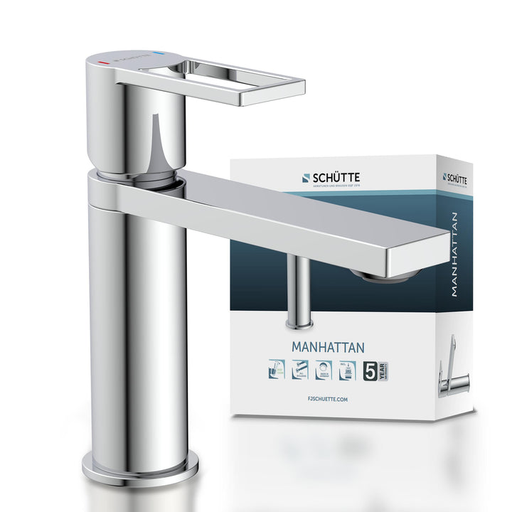 SCHÜTTE Waschtischarmatur MANHATTAN 33010, Wasserhahn Bad mit Ablaufgarnitur, Armatur Badezimmer, Ei