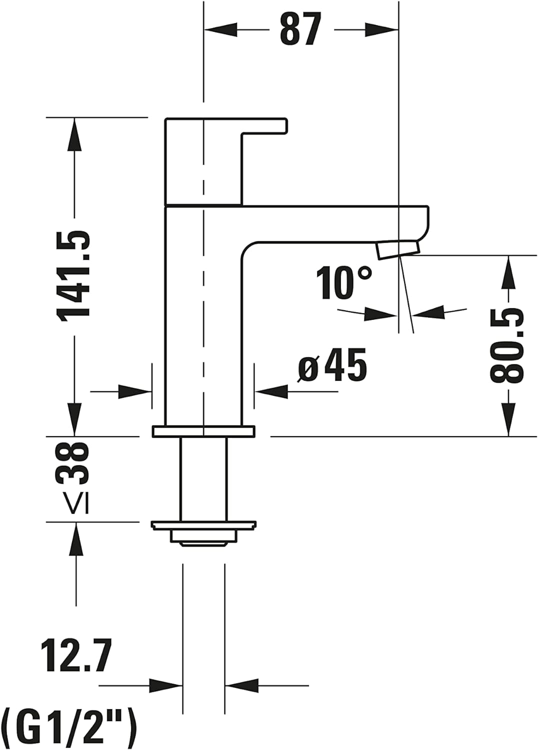 Duravit B.2 Standventil (Auslauf Höhe 89 mm), Kaltwasser Waschtischarmatur, Kaltwasserhahn Bad, Kalt