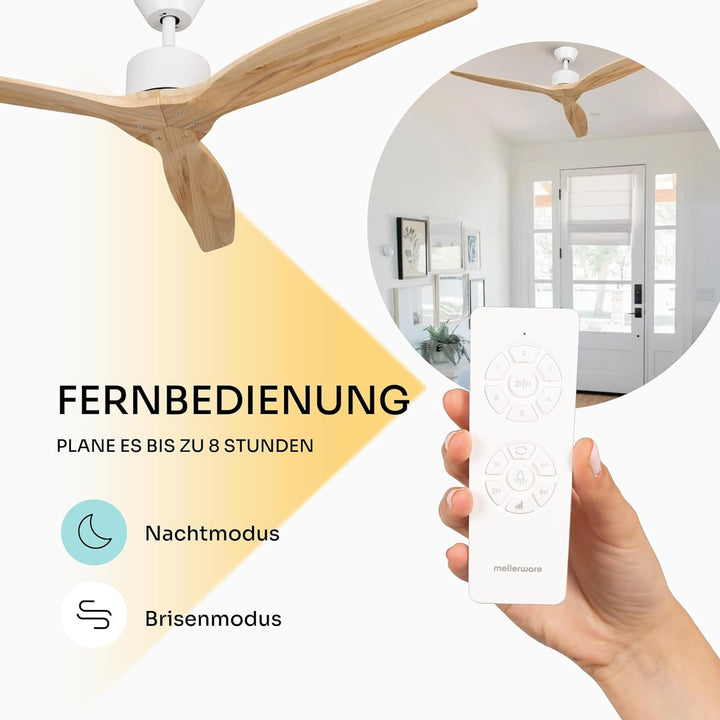 Mellerware - Deckenventilator mit Brizy-Fernbedienung! | 45 W | 6 Geschwindigkeitsstufen | extrem le