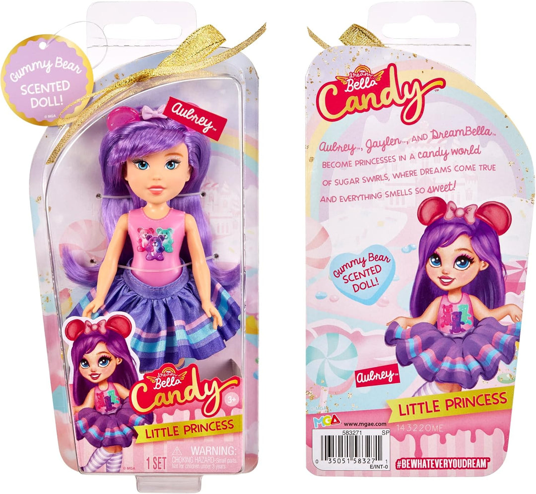 MGA Dream Bella Kleine Candy Prinzessin - Aubrey - Gummibärchen-Motiv mit Bonbonduft, 14 cm - Scratc