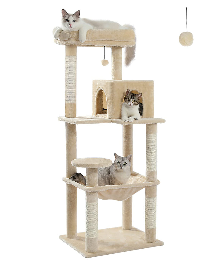 PAWZ Road Katzenbaum mit Metall-Plüsch-Hängematte, Katzenturm für ausgewachsene Katzen mit 2-türigem