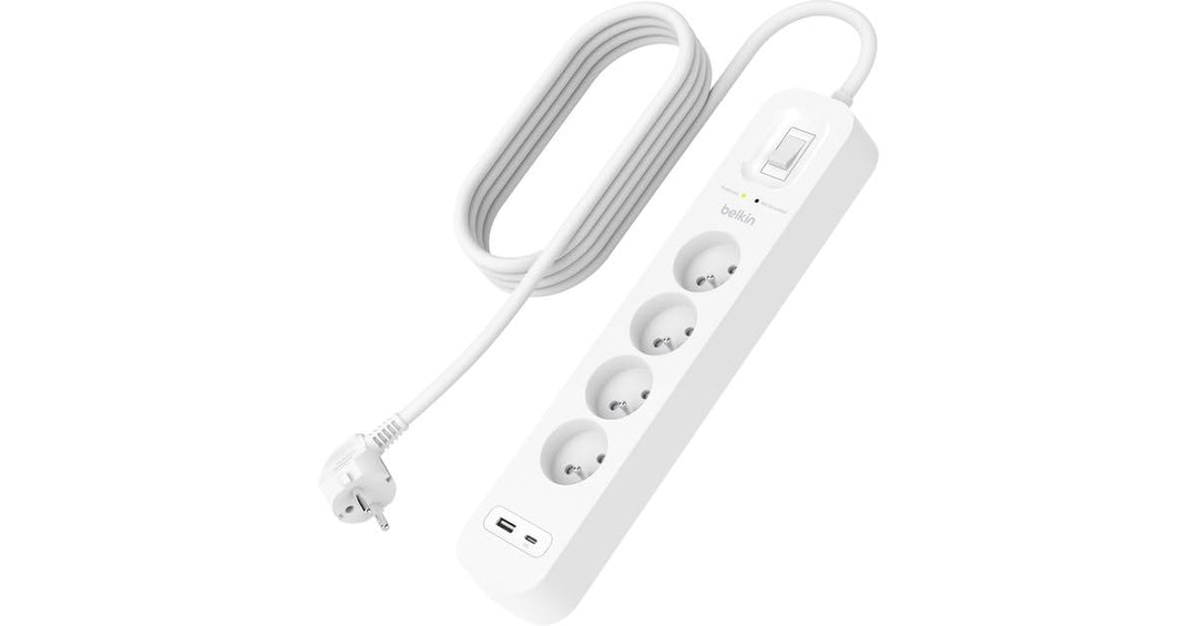 Belkin 4-Fach Steckdosenleiste mit Überspannungsschutz, Wandmontage, 4 Steckdosen, 2-m-Netzkabel, gr