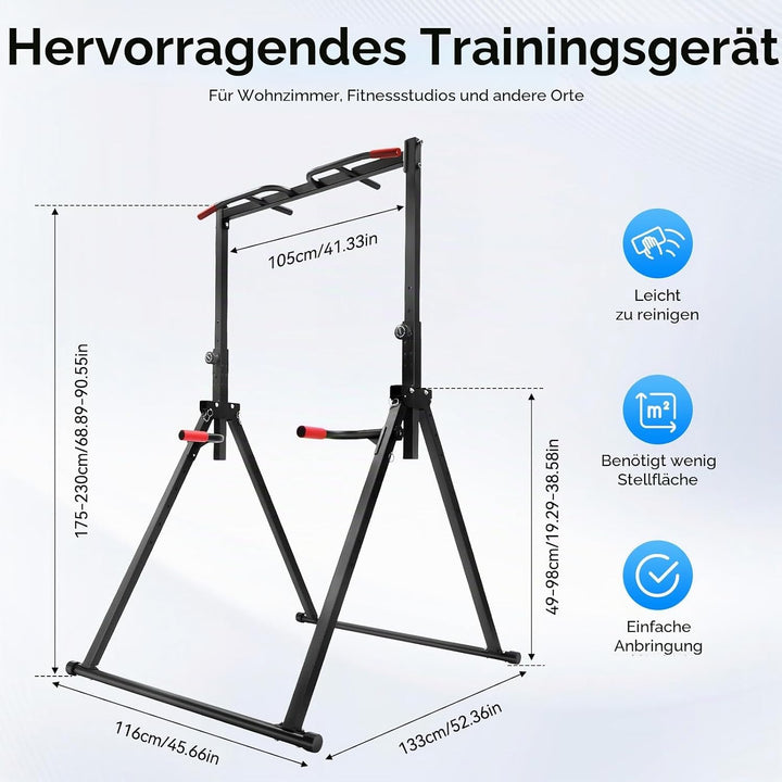 Dip Stange| Klimmzugstange Freistehend| Klimzugststange| 200kg Tragkraft | Höhe 1,75-2,3m einstellba
