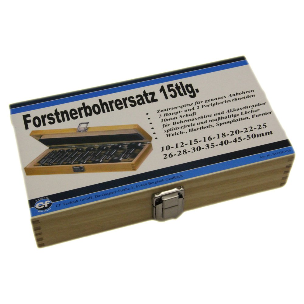 Forstnerbohrer Satz 15 teilig Holz Bohrer 10 bis 50mm inkl. Holzkassette B1932