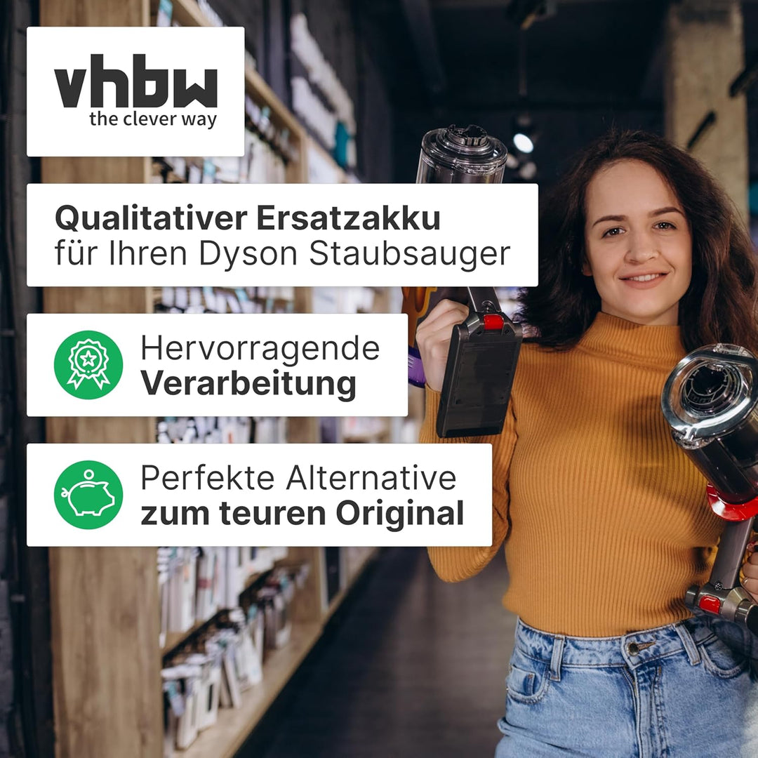 vhbw Akku kompatibel mit Dyson V11 Complete Extra, Click-In, Fluffy Extra Staubsauger (3600mAh, 25,2