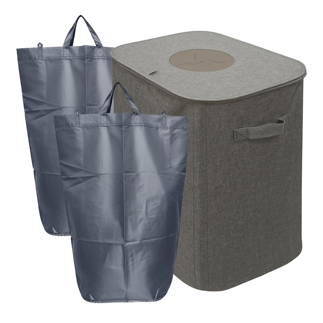Relaxdays Pfandflaschen Sammelbehälter, 100 L, 2 Tragetaschen, abwischbar, Recycling, Flaschensammle
