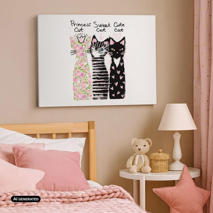 Bilder auf Leinwand 100x70cm Leinwandbild mit Rahmen Katzen Blumen Tiere Gross Wanddeko Bild Schlafz