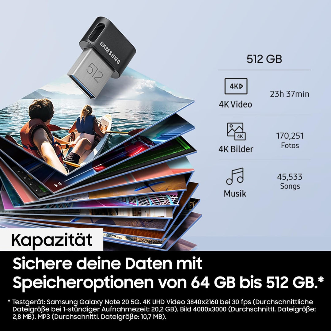 Samsung FIT Plus USB-Stick Typ-A, 512 GB, 400 MB/s Lesen, 110 MB/s Schreiben, Kompakter USB 3.2 Spei