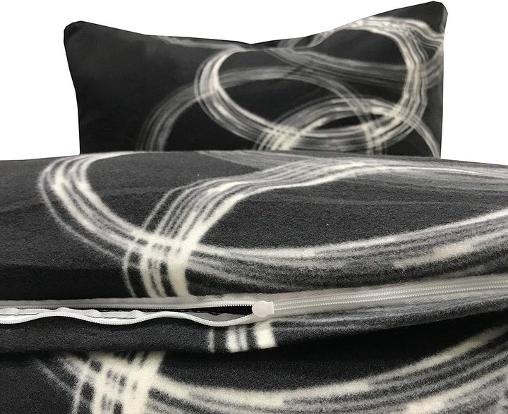 Leonado Vicenti Fleece Bettwäsche 200x200 cm 2X 80x80 cm 3teilig Kreise Ringe Schwarz Warme Garnitur