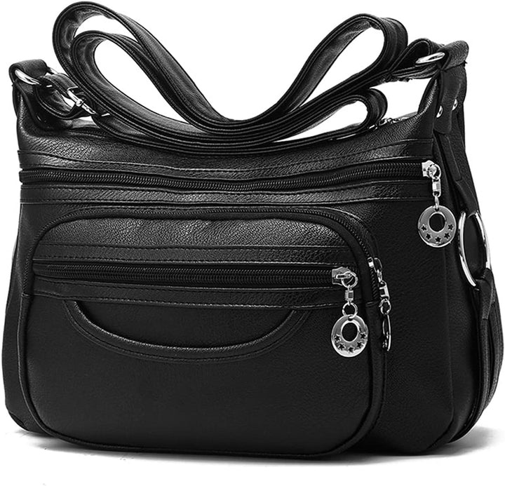 PORRASSO Damen Umhängetasche Multi-Tasche Wasserdicht Schultertasche Messenger Bag PU Handtasche für