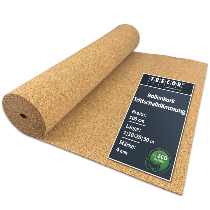 Trittschalldämmung TRECOR Rollenkork - Stärke 4 mm - Akustik Tritt- und Gehschalldämmung für Laminat