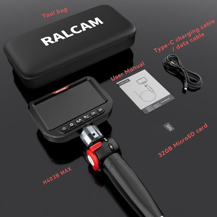 Ralcam Endoskopkamera mit Licht, Endoscope Camera mit 210° beweglichem Kopf, 3.0mm Sonde, 5" HD Bild