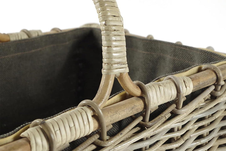 Kobolo Kaminholzkorb Holztrage für Kaminholz -Rattan grau abnehmbarer Textileinsatz in