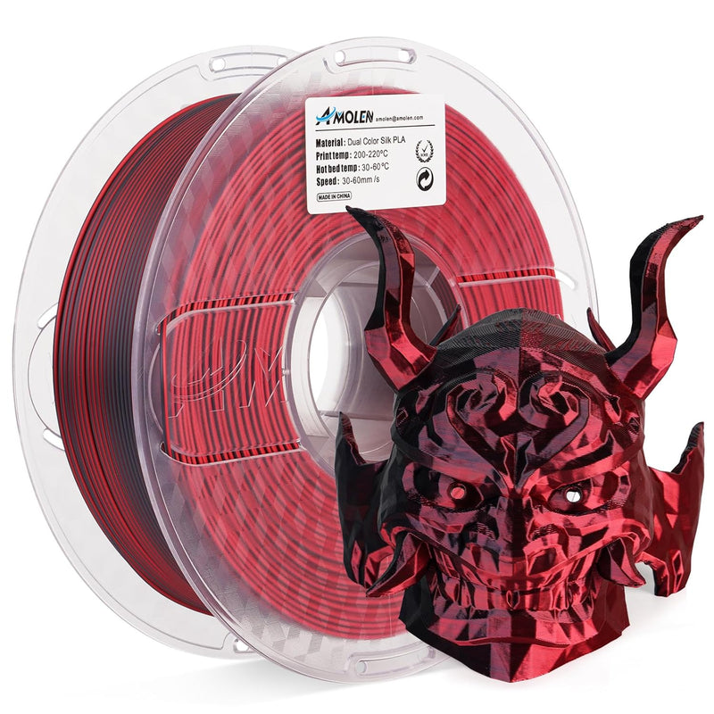 AMOLEN Silk PLA 3D Drucker Filament, Zweifarbig Rot Schwarz PLA 1.75mm, Glänzende Coextrusion Filame