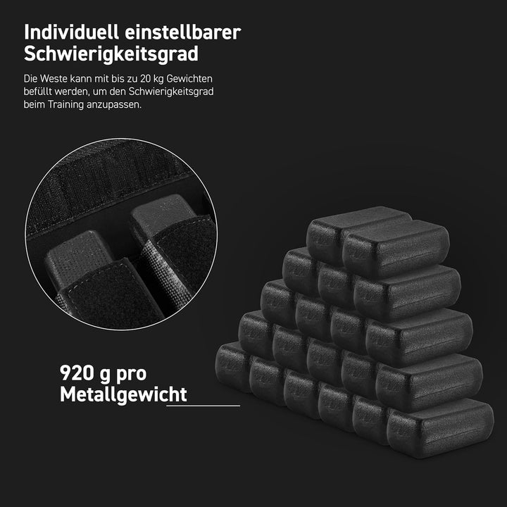 MSPORTS Gewichtsweste Premium Verstellbar von 5 - 25 kg Gewicht für Training Krafttraining