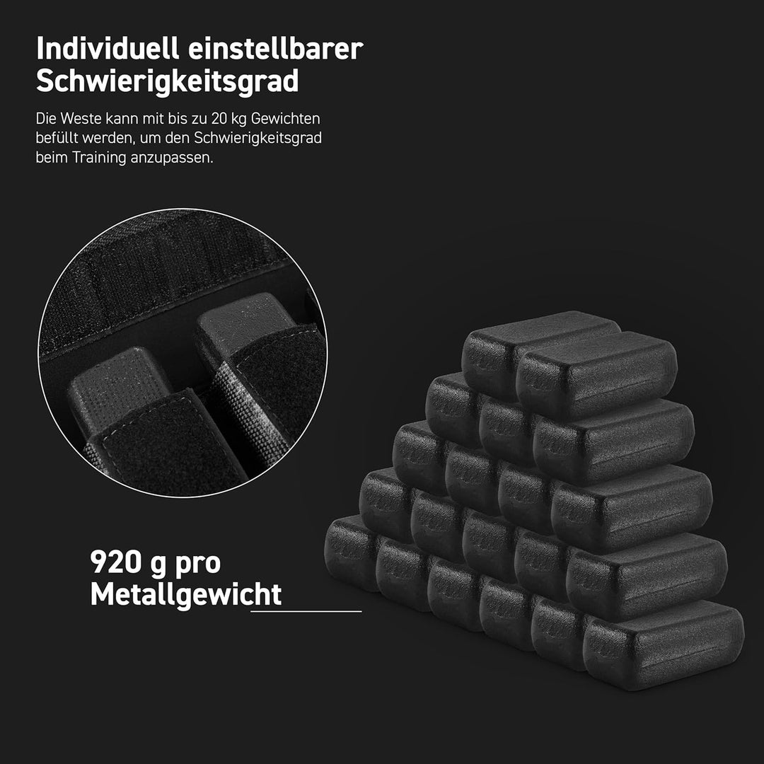 MSPORTS Gewichtsweste Premium Verstellbar von 5 - 25 kg Gewicht für Training Krafttraining