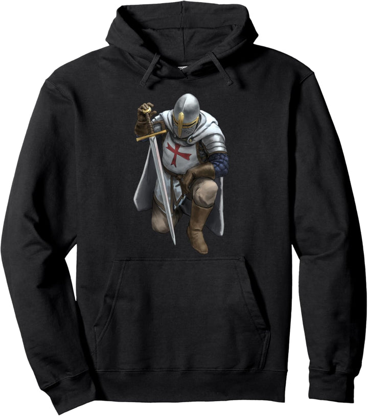 Kniender Tempelritter-Krieger mit Kreuz und Kettenhemd Pullover Hoodie