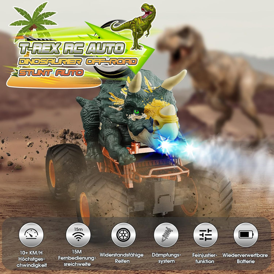 HappyGoLucky Monstertruck Ferngesteuertes Auto ab 3 4 5 6 7 8 Jahre, Dinosaurier Spielzeug ab 3-10 J