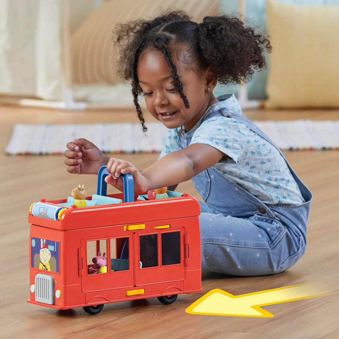 Peppa Pig Peppas 2-in-1 Party Bus Playset, Spielzeugauto mit vielen Accessoires und 3 beweglichen Fi