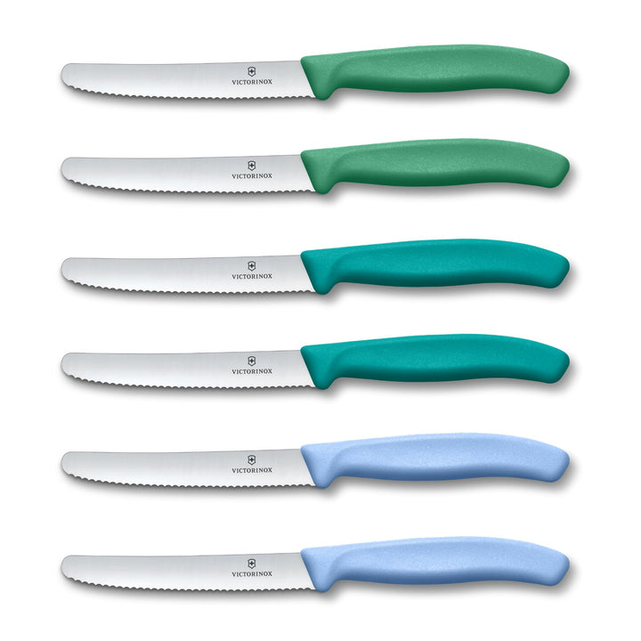 Victorinox Swiss Classic, Frühstücksmesser, Brötchenmesser Set, 6teilig, Scharfe Klinge, Wellenschli