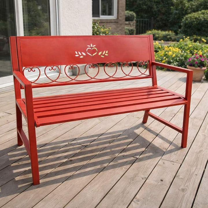 DanDiBo Gartenbank Metall Wetterfest Rot 120 cm 2 Sitzer Sitzbank Passion 121495 Eisen Blumenbank Ga