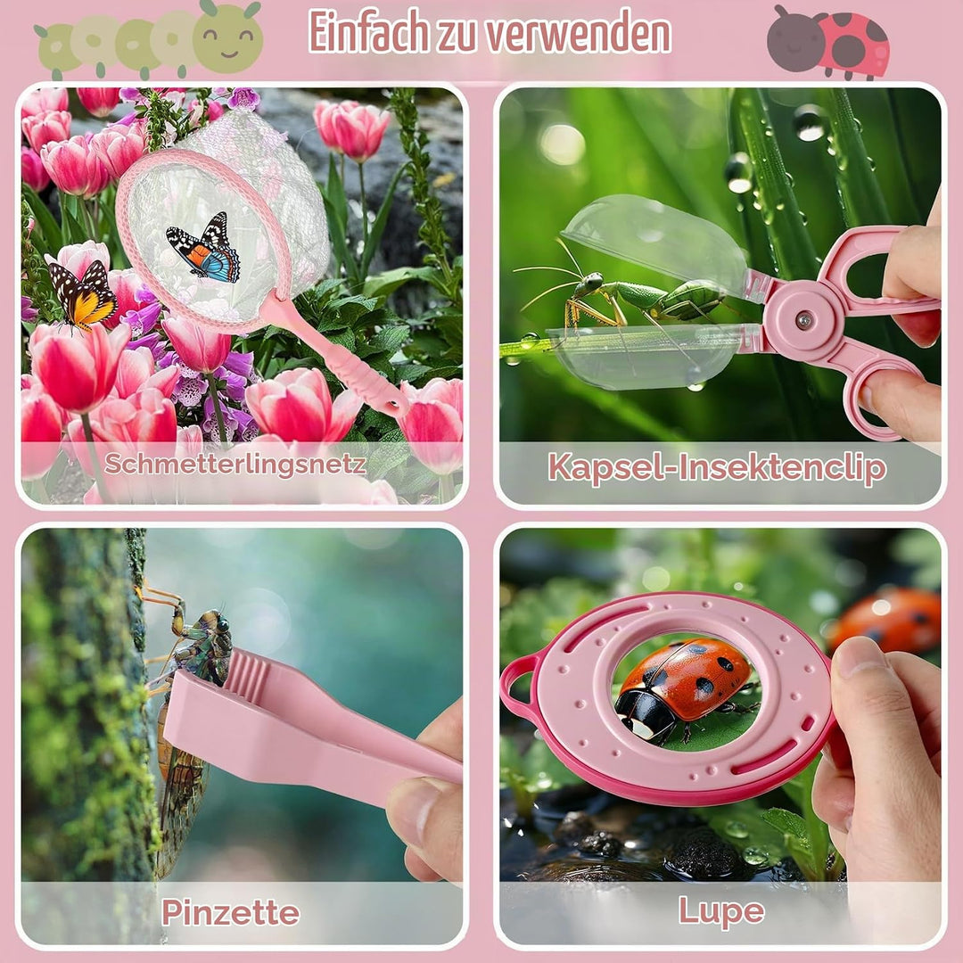 Entdecker Set für Kinder ab 4, Forscherset für Kinder, Insektenbox mit Drehbar Lupe, Kinderlupe, Ins