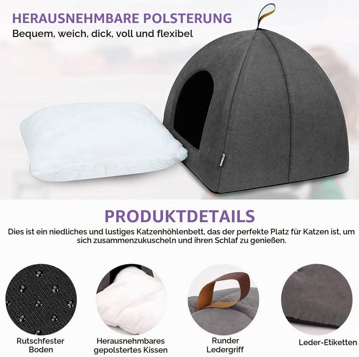 Voarge Katzenhöhle Katzenbett, weiche Katzenhöhle, weiche warme Plüsch-Katzenbetten, Katzennest mit