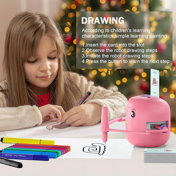 Drawing Robot for Kids,Montessori Educational Painting Toy for 5+ with Voice Interaction&16 Color Pe