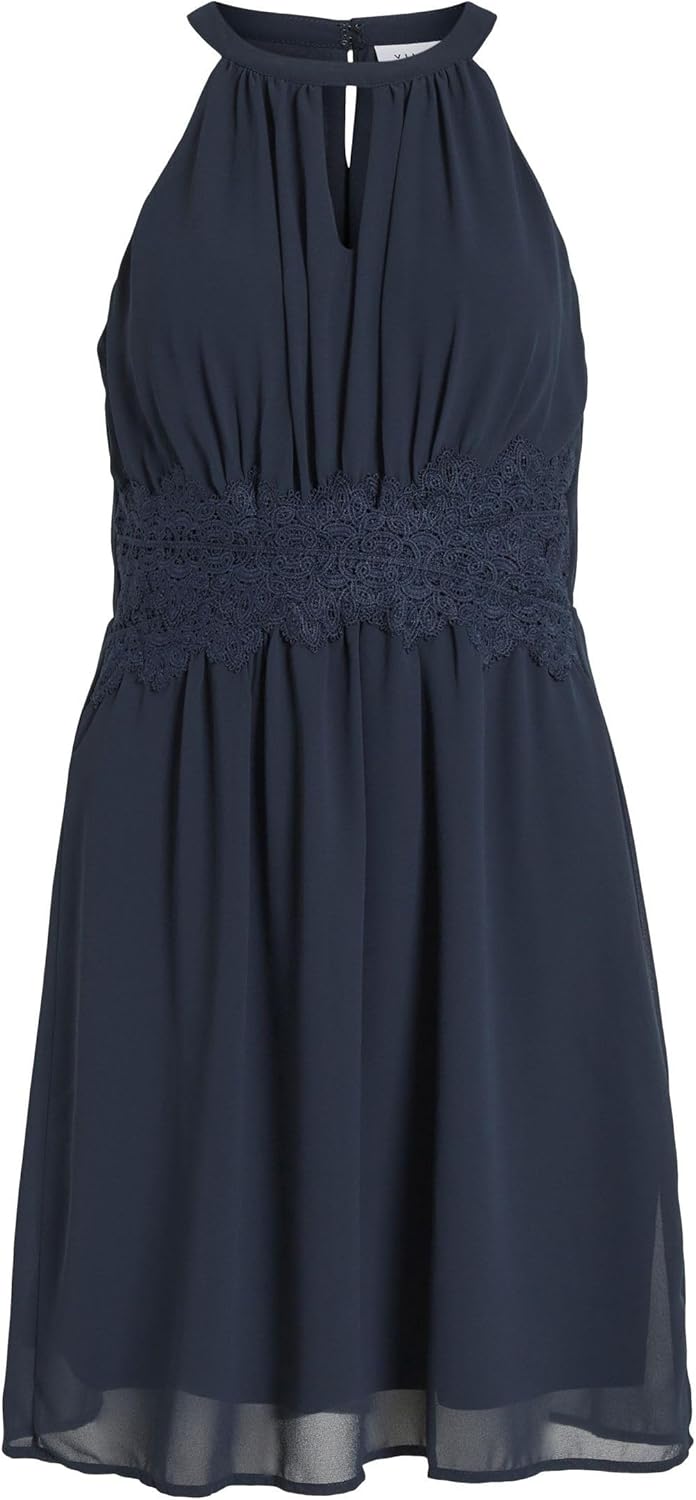 Vila Damen Vimilina Halterneck Dress/Su-Noos Kleid 34 Total Eclipse/Doria, 34 Total Eclipse/Doria