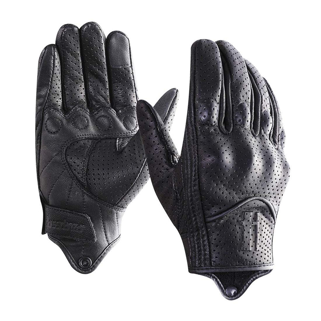 Harssidanzar Herren Motorradhandschuhe Ziegenleder Touchscreen GM028E Schwarz(perforiert Aktualisier