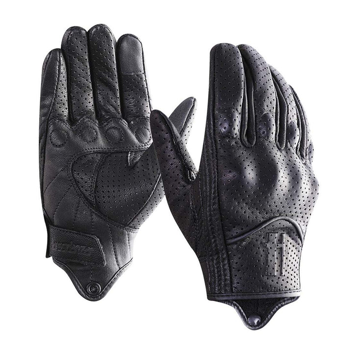 Harssidanzar Herren Motorradhandschuhe Ziegenleder Touchscreen GM028E Schwarz(perforiert Aktualisier