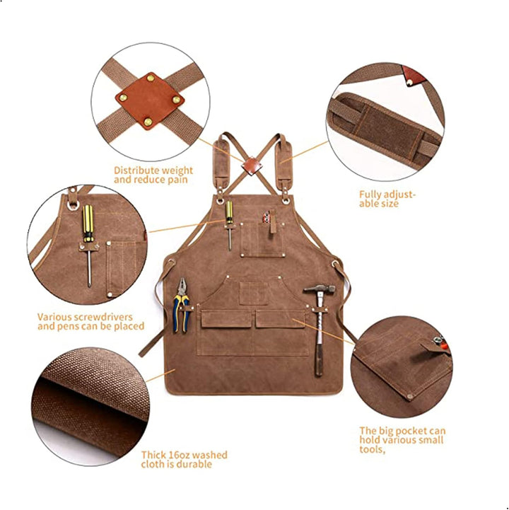 Schweisserschürze aus Leder für Männer - Robuste Grillschürze mit Werkzeugtaschen, hoher Hitzebestän