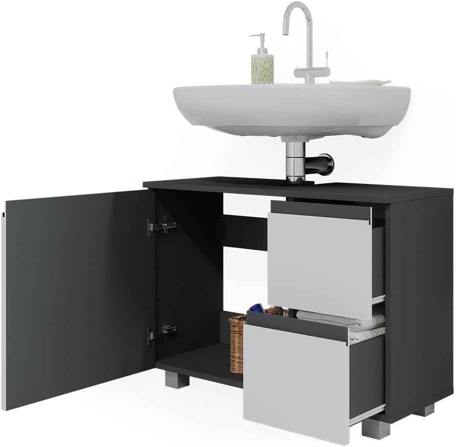 Vicco Waschbeckenunterschrank J-Shape, Weiss/Anthrazit, 80 x 60.8 cm, Weiss