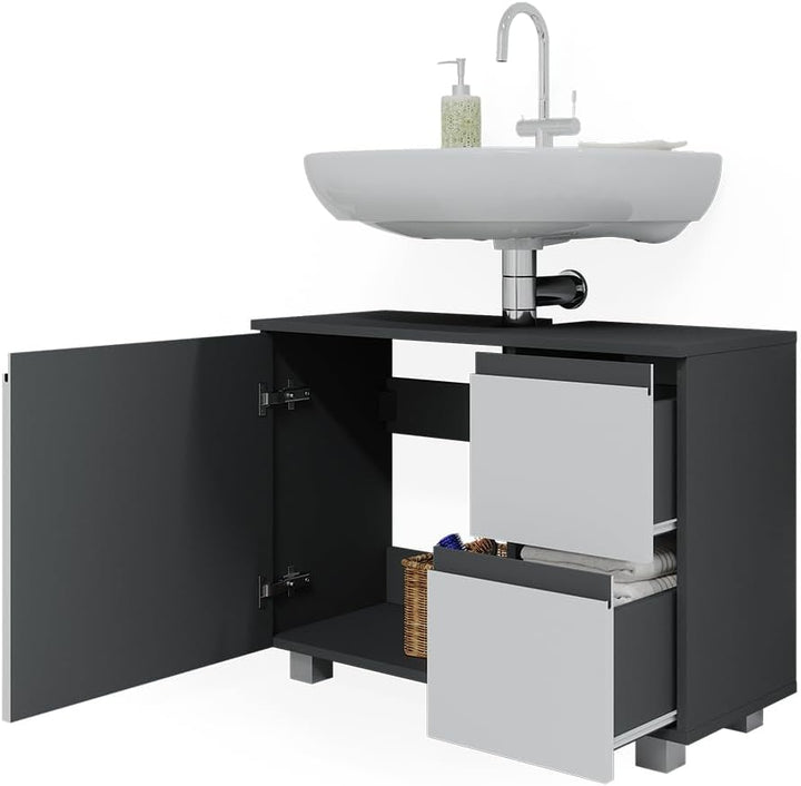 Vicco Waschbeckenunterschrank J-Shape, Weiss/Anthrazit, 80 x 60.8 cm, Weiss