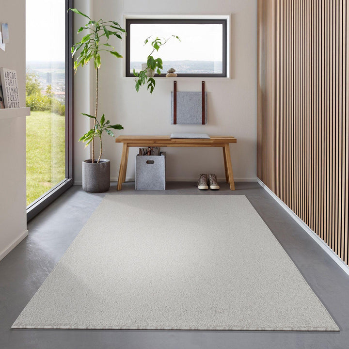 Carpetsale24 Dichter Kurzflor Teppich Wohnzimmer Creme 80 x 250 cm Modern Einfarbig Design - Flausch