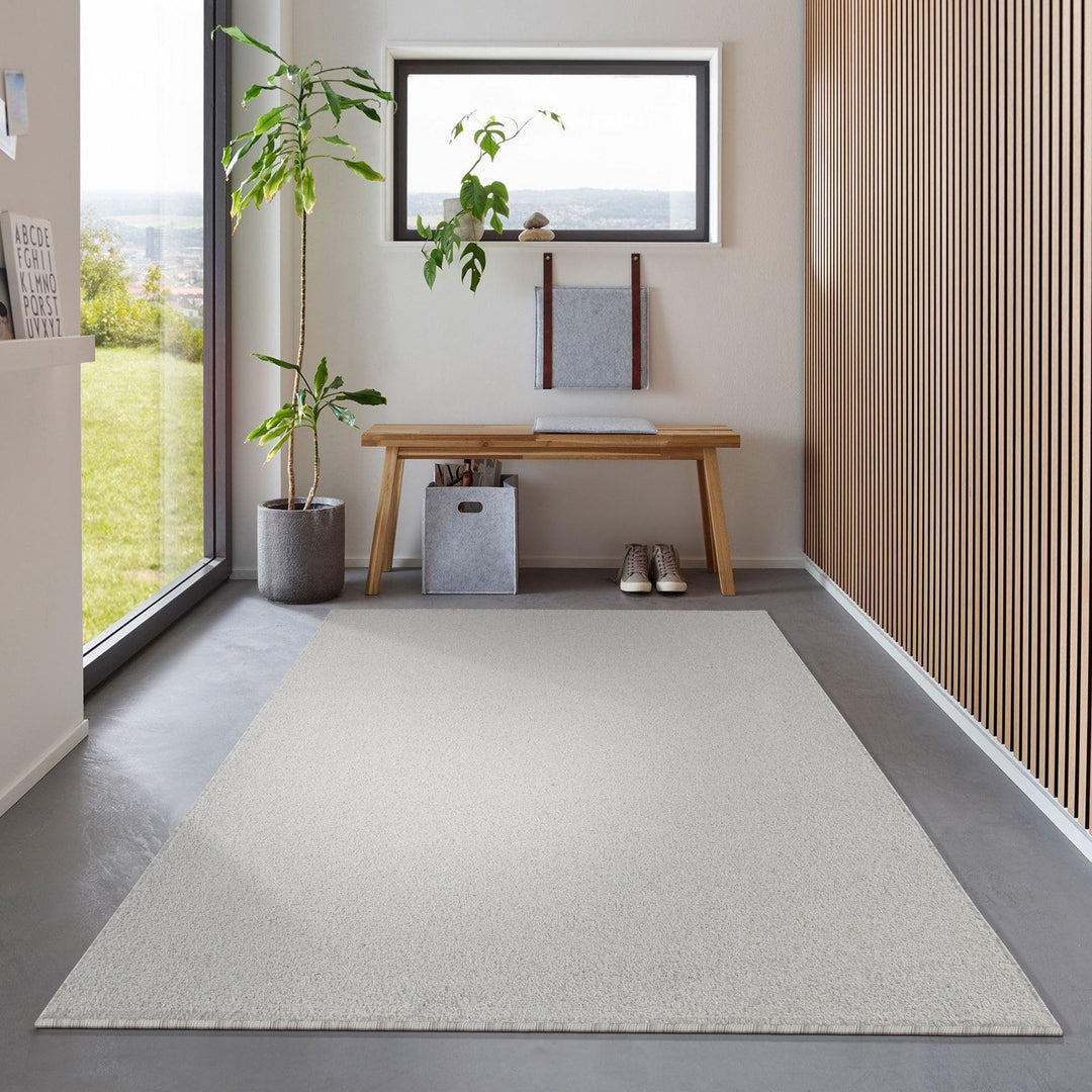 Carpetsale24 Läufer Teppich 60x100 cm Creme, Kurzflor, Einfarbig, Modern, Rechteckig, rutschfest, Pf