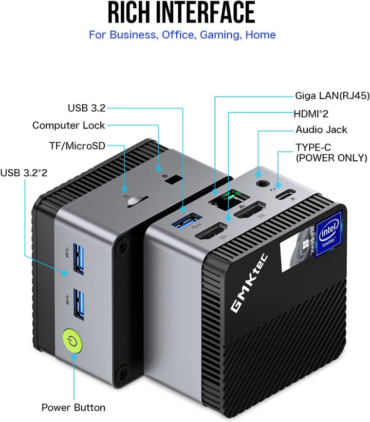 GMKtec Mini PC N97 11 Pro Micro Desktop Computer, 12. Gen Intel N97 (bis zu 3.60GHz) 12GB DDR5+512GB