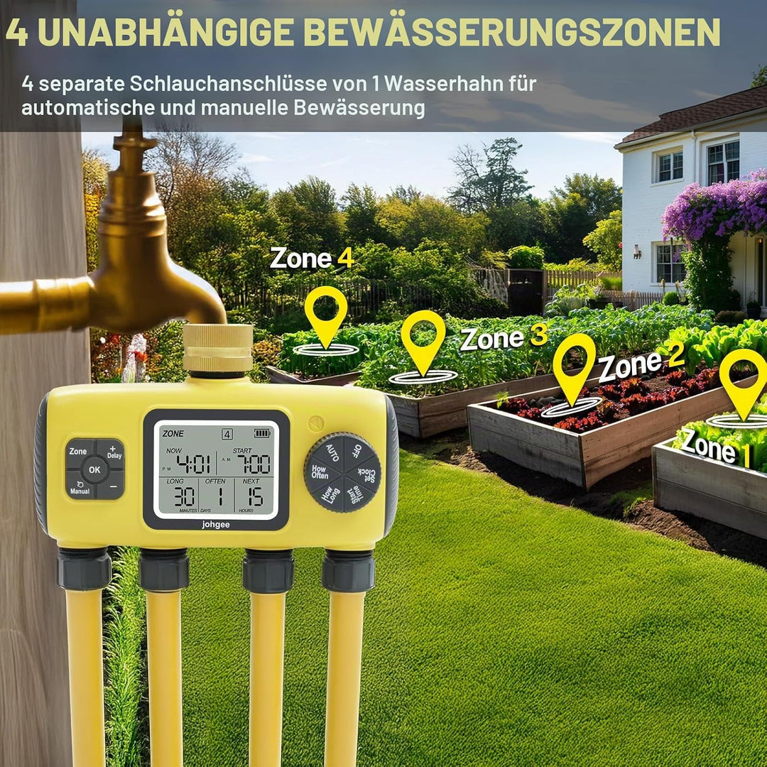 Bewässerungscomputer 4 Ausgänge mit Messing Einlass, 4 Zone Bewässerungsprogramme Garten Bewässerung