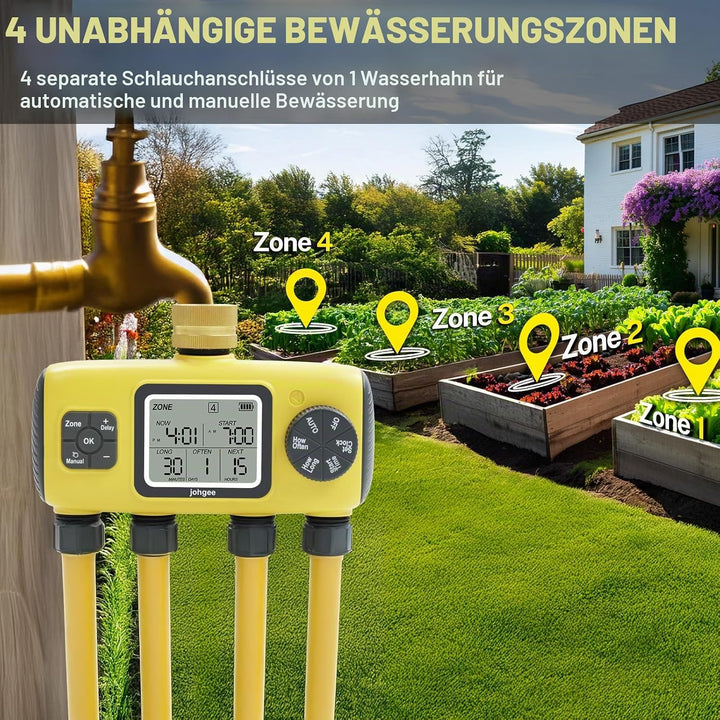 Bewässerungscomputer 4 Ausgänge mit Messing Einlass, 4 Zone Bewässerungsprogramme Garten Bewässerung