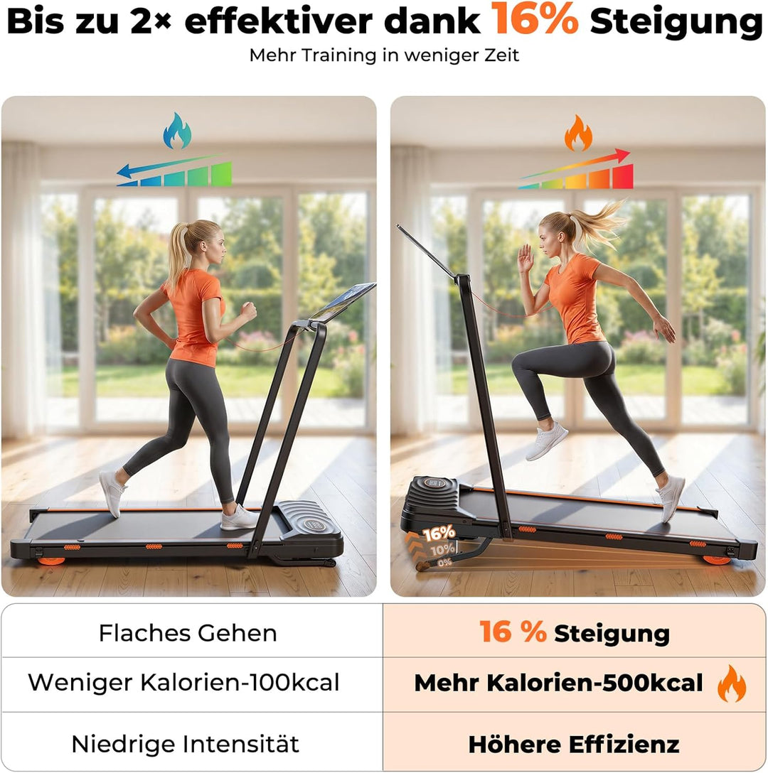 JAGJOG Walking Pad mit 16% Auto-Steigung und Bluetooth-Lautsprecher | Klappar,1-12km/h,2.5PS-Motor,A