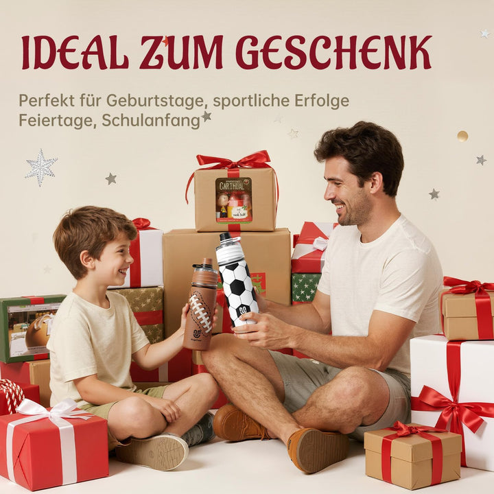 magcheer 600ml Trinkflasche Kinder Fussball mit Sprühfunktion | 3D Strukturierte Isolierte Nebel Was