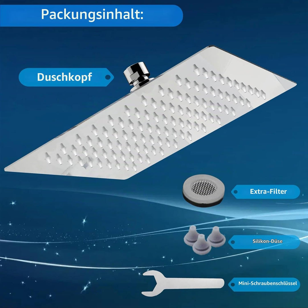 20cm Regenbrause - Voolan Quadrat Hochdruck Duschkopf aus Edelstahl 304 - Komfortables Duscherlebnis