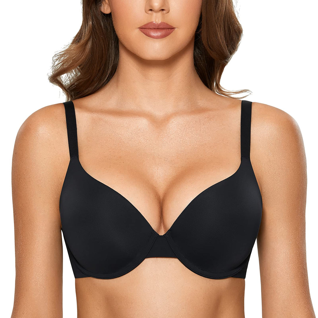 DOBREVA Damen Push Up Bügel BH Soft T Shirt BHS mit Licht Gepolstert Komfort Sexy 70B Schwarz, 70B S