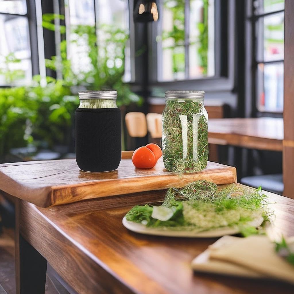 Deefongo 1000 ml Sprossen-Set, 4er Sprouting jar Glas,Keimglas-Set, Weithalsgläser mit abgeschirmten