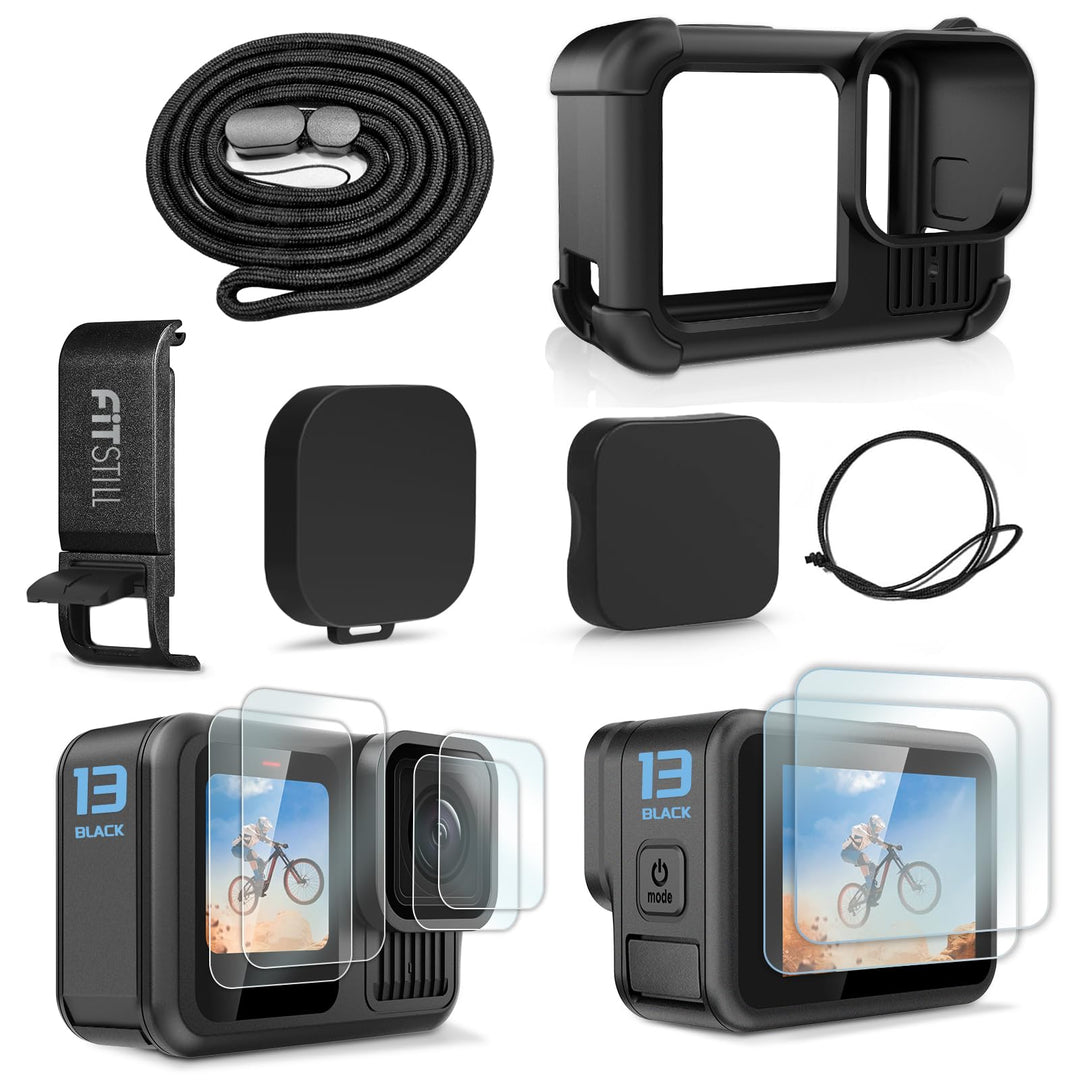 FitStill Schwarze Silikon-Schutzhülle, nur für Go Pro Hero 13, Akku-Seitenabdeckung, Displayschutzfo