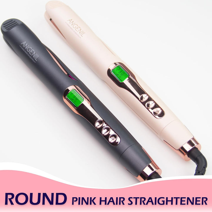 ANGENIL Pro Twist Glätteisen für Damen, 2-in-1 Glätteisen und Lockenstab, rundes, rosafarbenes Haarg