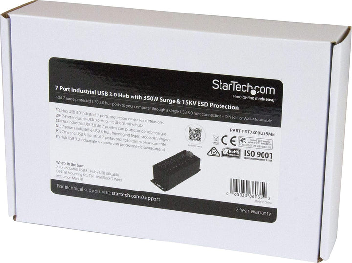 StarTech.com USB 3.0 Hub (7-Port, Din-Rail, Industrielle Anwendung, externes Netzteil, Überspannungs