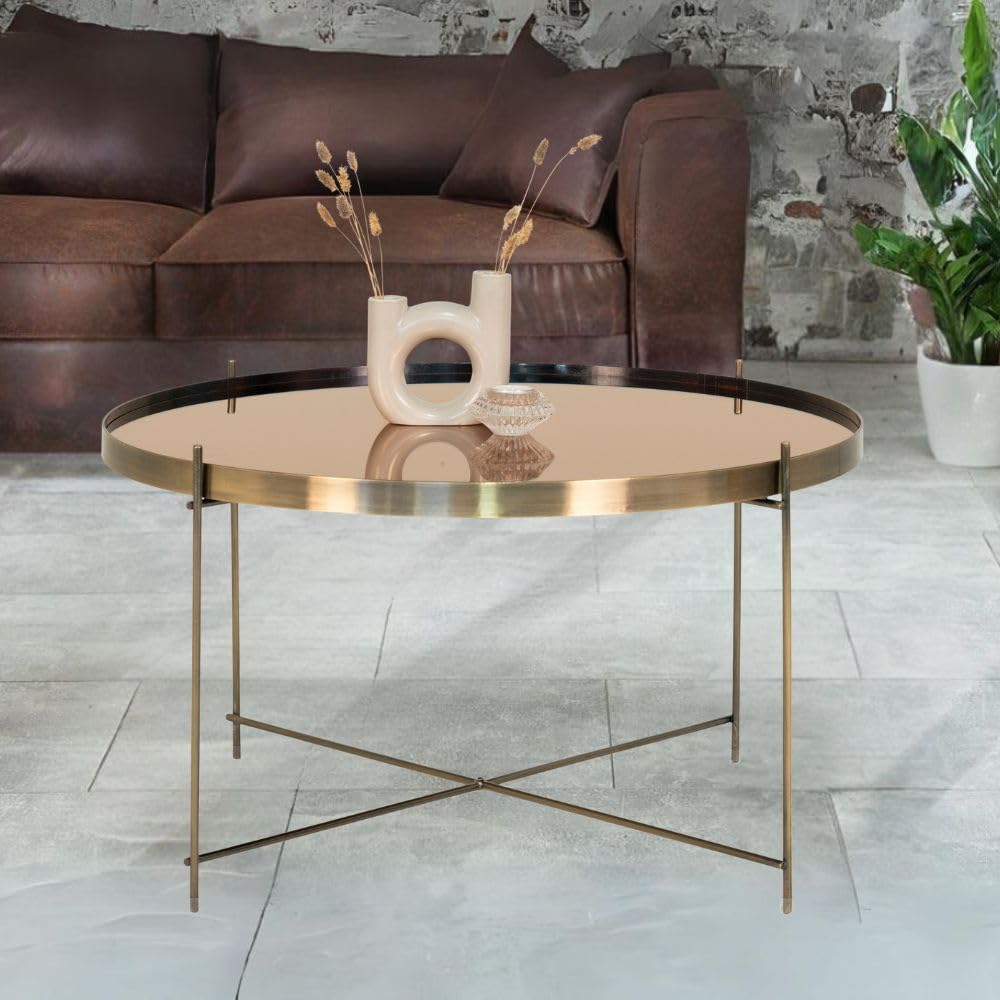 LEBENSwohnART Eleganter Couchtisch VENEDIG messingfarbig ca. ø70cm