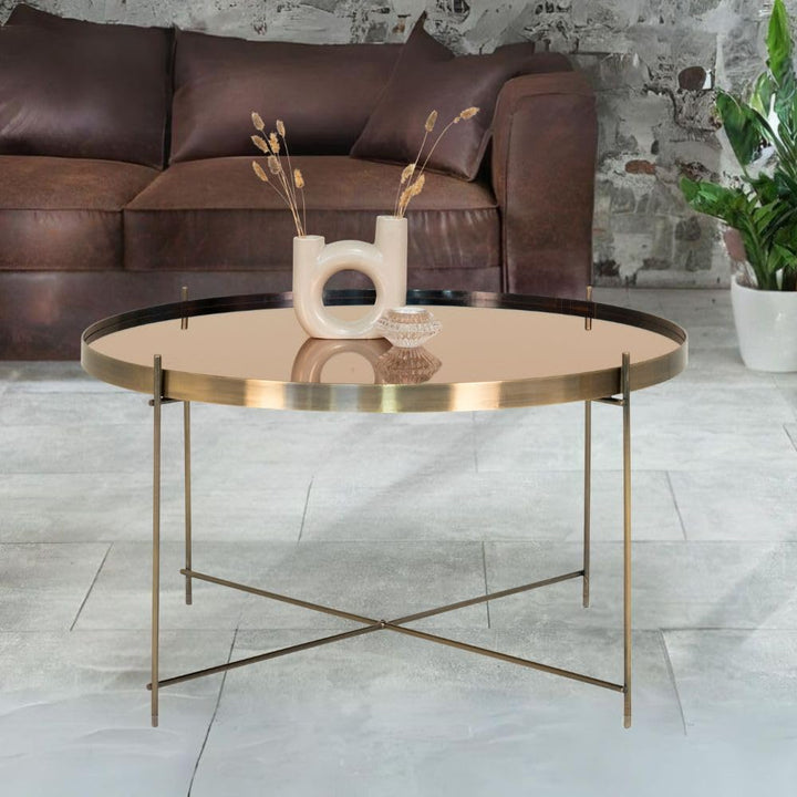 LEBENSwohnART Eleganter Couchtisch VENEDIG messingfarbig ca. ø70cm