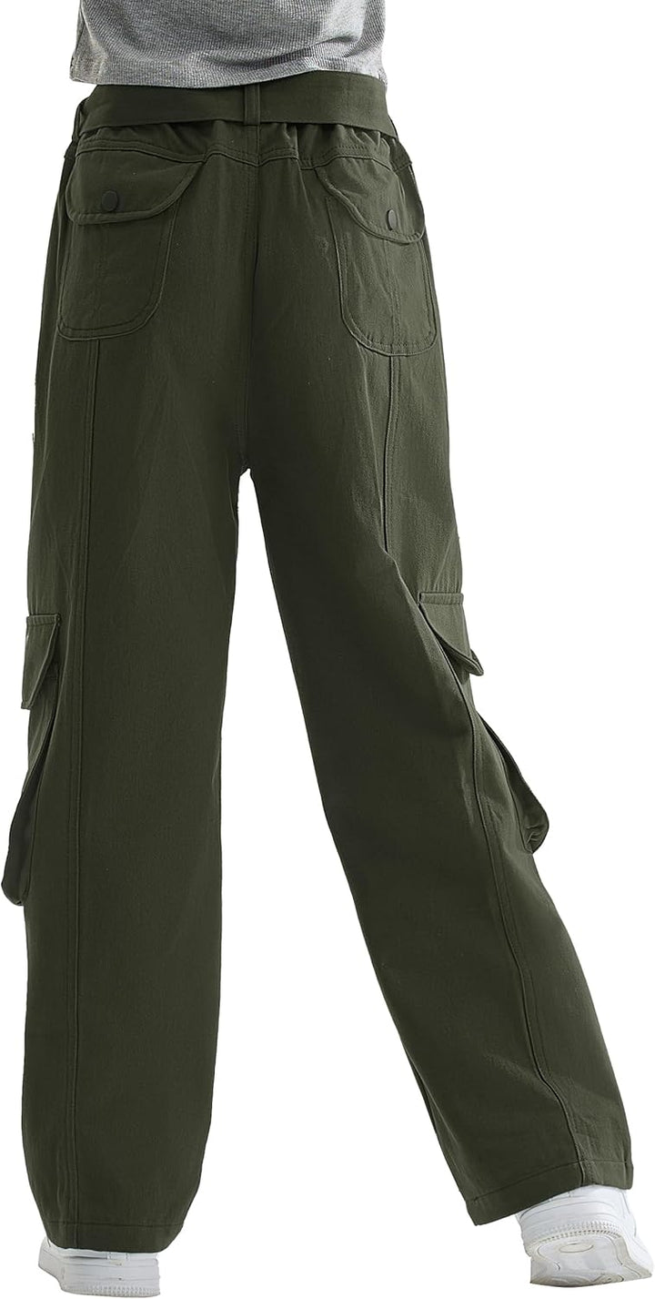 Rolanko Baggy Cargo Jeans für Mädchen, Elastische Hose mit Hoher Taille und Weitem Bein Y2K Jeanshos